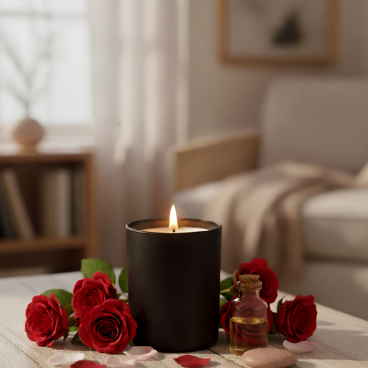 black massage candle with red roses fragrance